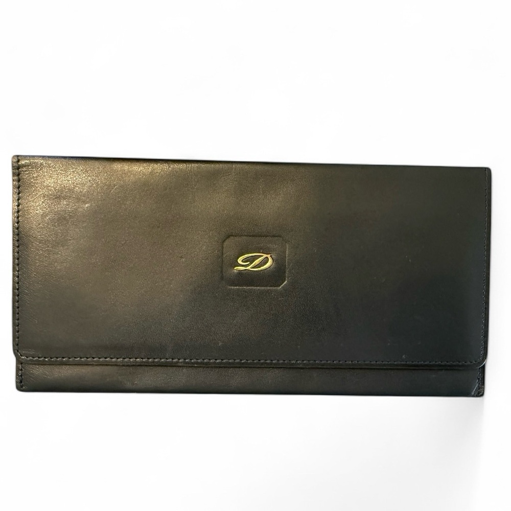 S.T. DUPONT Authentic Black Leather Vintage Unisex Wallet / Checkbook with COA